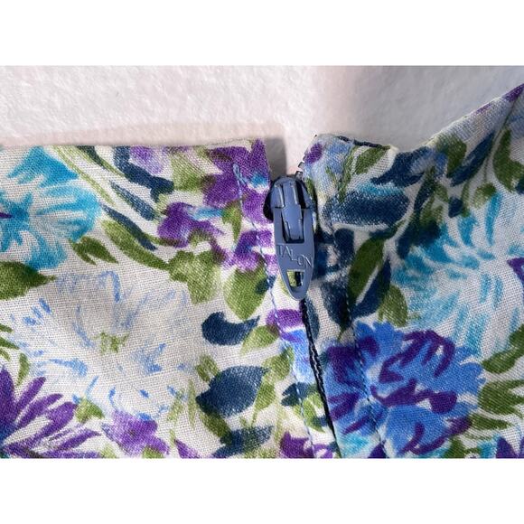 Vintage 60's Blue Floral Sleeveless Cotton Dress Sz L 32" w Retro Plus Talon - Picture 7 of 8